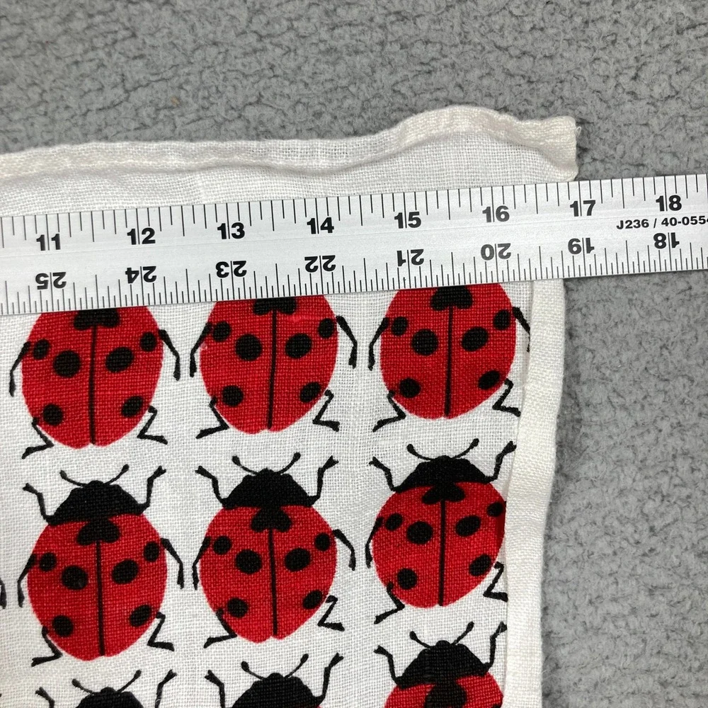 Ulster Ladybirds Tea Towel Red White Irish Linen Vintage Ladybug Print Kitchen